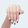 Rnker French Tip U Shape Press On Nails - Black, Almond Top gel Nails with Bright Finish, 15 Sizes - 30 Nail Kit with Glue