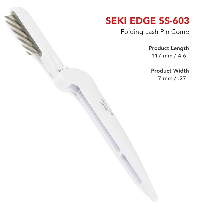 Seki Edge Folding Lash Pin Comb - (SS-603) Eyelash Comb With Stainless Steel Metal Teeth - Eye lash Separator & Removes Excess Mascara - Made in Japan