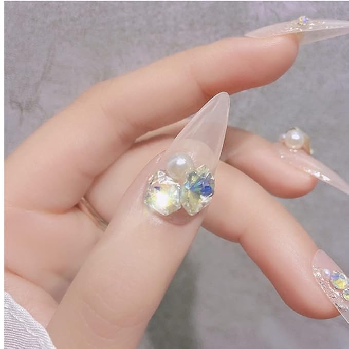 140 Pcs Crystals Rhinestones Set Nail Gems Pink Rhinestones Iridescent Clear Crystals Shiny Sharp Bottom Aurora 3D Nail Charms Nail Decorations for Nail Designs (colorful)