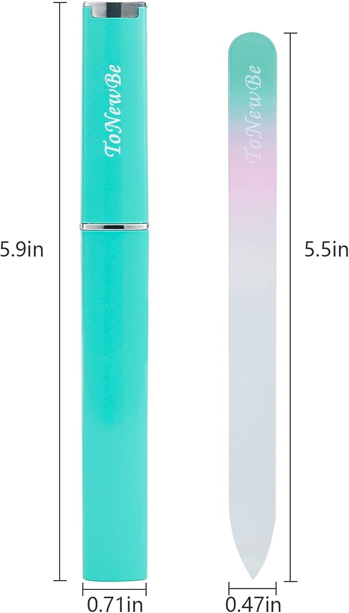 Glass Nail File in Case, Glass Fingernail File, Christmas Gifts Stocking Stuffers, Double-Sided Etched Crystal Nail File for Nail Art & Nail Care(Green)