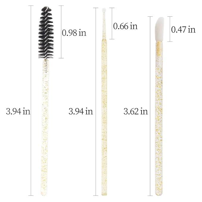 300 PCS Eyelash Extension Supplies Kit,Disposable Lash Spoolies Brushes Micro Swab Brushes Mascara Wand Lip Brushes for Eyelash Extension Tattoo Lipstick Applicator (Gold)