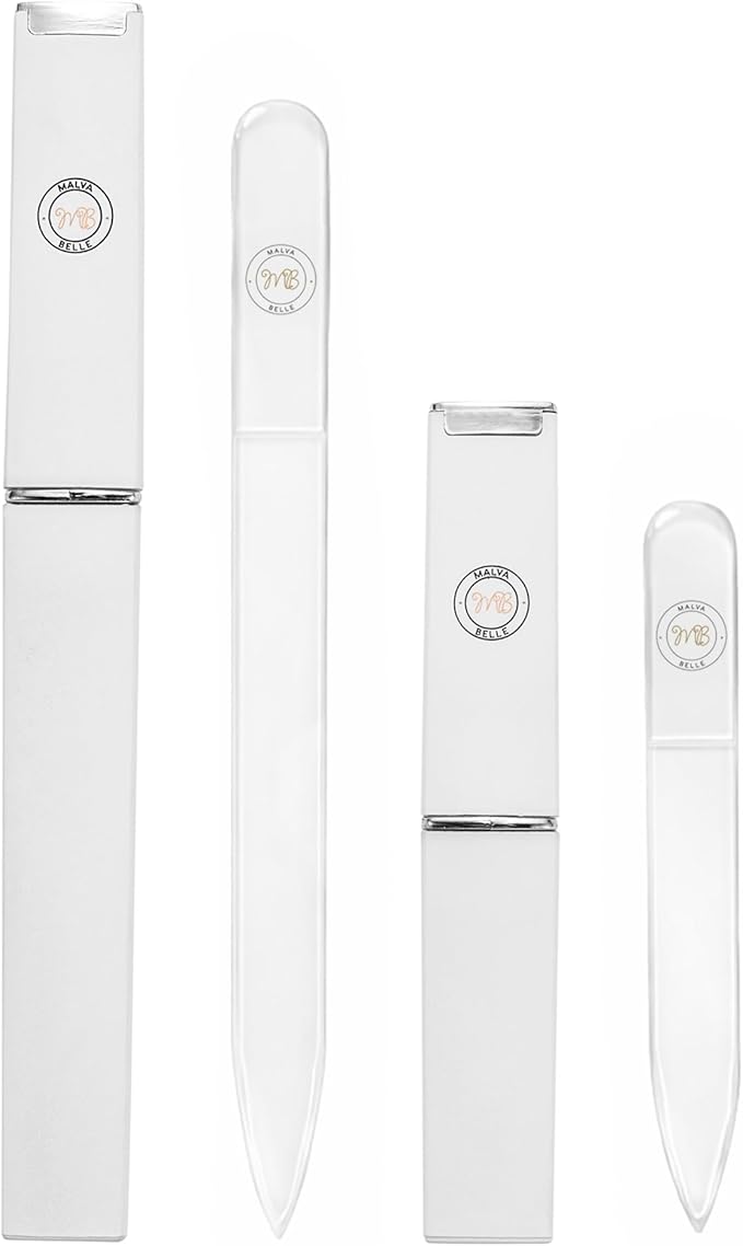 Malva Belle Best Crystal Glass Nail File for Women - File & Travel Case Set - Heavy Duty for Natural Nails, Gel - Professional Nail Shaper – Nail Care Essentials - White Gift Set