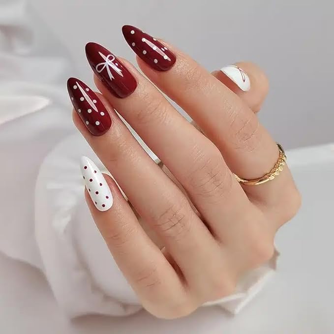 Press On Nails - Paris | French Tip, UV Finish Almond Nails, Reusable | 16 Sizes - 32 Nails in Kit with Glue (Love)