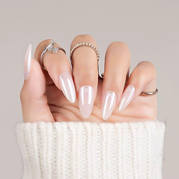 30Pcs Almond Press On Nails - Supremely Fit & Natural Soft Gel Almond Nails,15 Sizes, Reusable Fake Nails Kit with Gift Box for Women (Crown Champagne)