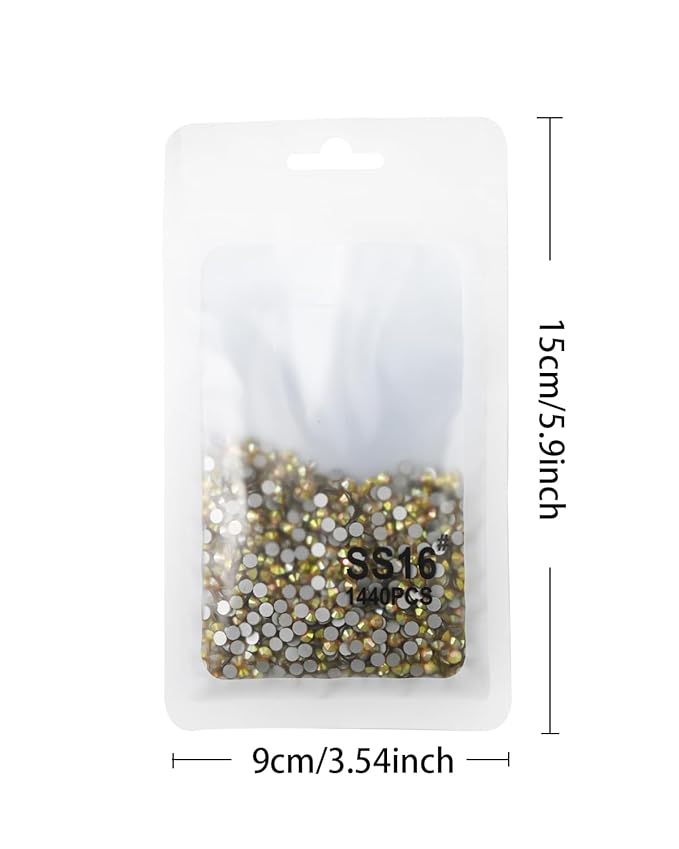 Flatback Glass Rhinestones,Bedazzler Gems 1440pcs Non Hotfix Crystal Rhinestones for Nail Charms Crafts Clothes Tumblers,Sunshine,SS16