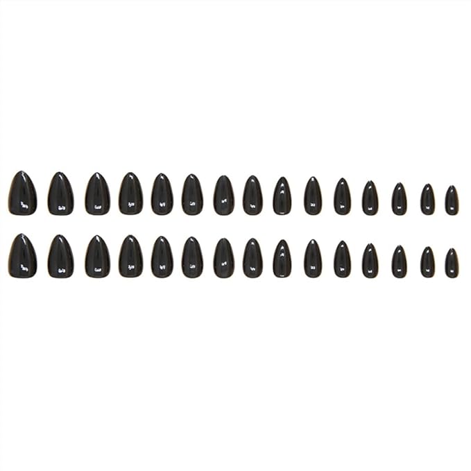 Black Press on Nails Short Almond Fake Nails Press ons False Nails Acrylic Glossy Full Cover Glue on Nails Artificial Stick on Nails for Women Halloween Manicure 24 Pcs