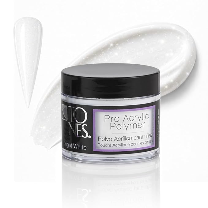 Tones Pro Acrylic Nail Powder, Sparkling Bright White (White with Sparkles), (1.5 Fl Oz) - Long-Lasting & Non-Yellowing Polymer for Salon Quality Nail Extensions & 3D Art