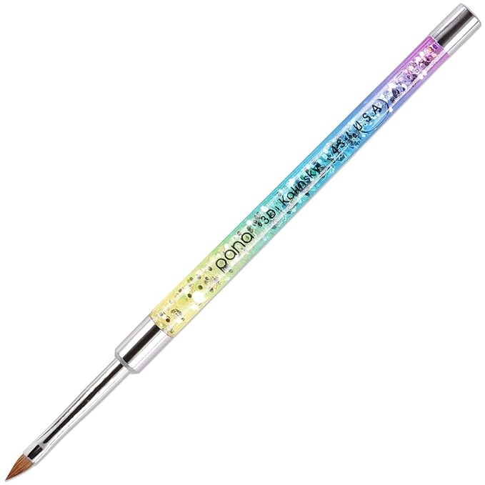 PANA Kolinsky 3D Acrylic Nail Brushes with Liquid Glitter Handle - For Professional Acrylic Powder Liquid Manicure Pedicure (Rainbow Color, Size #4)