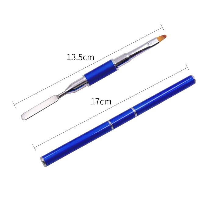 Kalolary 2Pcs Dual-Ended Poly Gel Nail Brush & Picker, 2 in 1 Designs Stainless Steel Brush & Slice Tool for UV Gel Acrylic Nails Extension