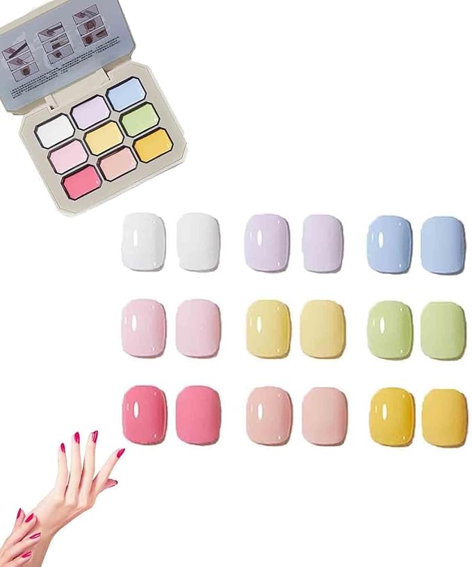 Creamy Colorful Nail Polish Set,Versatile Summer Colors Nine-Square Grid Solid Gel Glue Nail Polish,Long Lasting Solid Nail Polish Palette for Women/Girls/Friend DIY Home (01#, 3g* 9pcs)