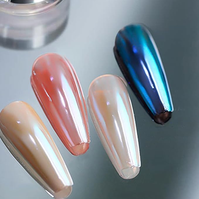PrettyDiva Aurora Chrome Nail Powder - 2 Colors Pearl Chrome Nail Powder with Multi Color Shifting Metallic Powders Mirror Effect, Magic Moonlight Effect White iridescent Pigment powder for Nails