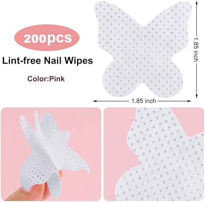 200PCS Lint Free Nail Wipes, Pink Lash Extensions Glue Cleaning Wipes, Nails Cleaning Pads Supplies,accompanied by 1 Empty Pump-Style Bottle Dispenser (White)