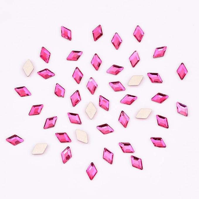 100pcs Fuchsia Glass Nail Diamonds Rhinestones Flatback Multi 10 Different Shape Color Crystals Small and Large Assortment Bulk for Nail Art