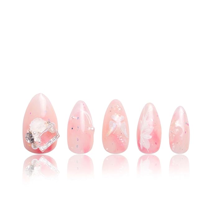 LOVFUL Press on Nails Love is in the air | Handmade with Full Covered Crystals | Reusable Fake Nails | Almond Regular 1.0 in | H296-L