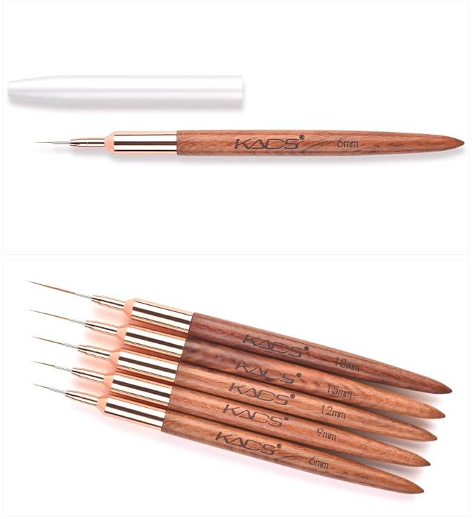 KADS Fine Liner Brush, Nail Art Striping Brushes 6/9/12/15/18mm Thin Line Nail Brush Detail Drawing Brush Gel Nail Polish Brush (Set of 5Pcs)
