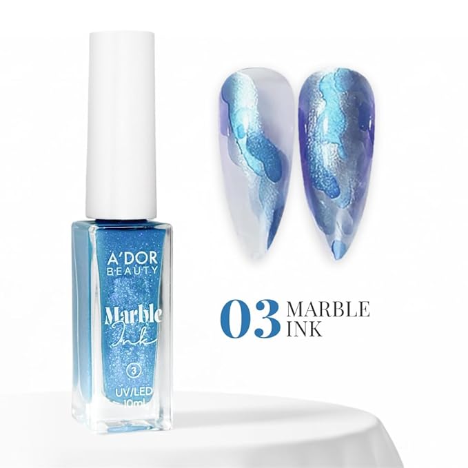 A'DOR BEAUTY Marble Ink for Nails Set - 12 Watercolors & 5 Metallic Shades, Blooming Gel Magic Nail Polish, Nail Art Supplies for Marbling, Veining & Abstract Nail Design - Marble-03