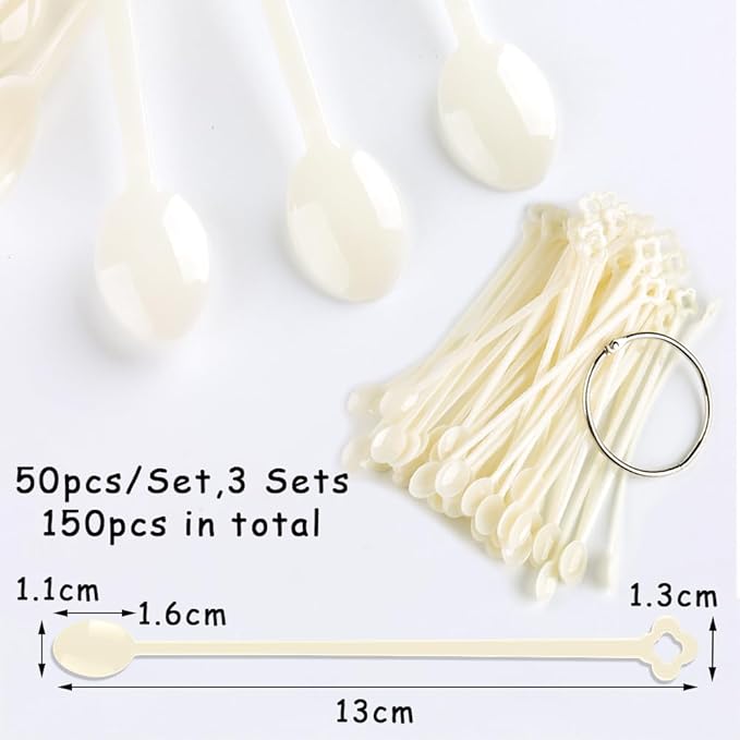 150 Pcs Nail Swatch Sticks with Ring, Natural Beige Spoon Shaped Nail Art Polish Color Display Practice Tips, Acrylic False Nail Sample Sticks Practice Tools for Home or Salon Use