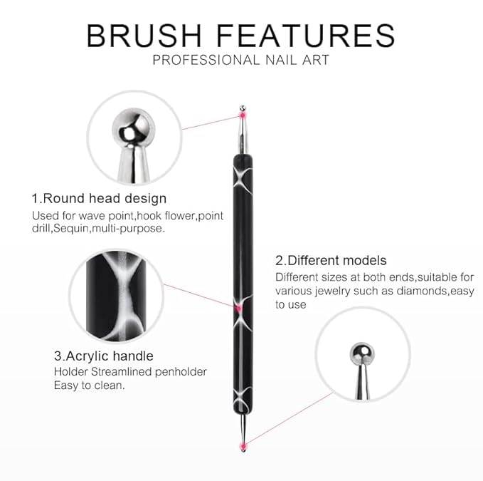 5Pcs Dotting Tools Nail Art Double-Ended Nail Dotting Tool Embossing Stylus Manicure Tools Nail Design, Painting, Sculpting & DIY Decorations Nail Art Tool (Black)