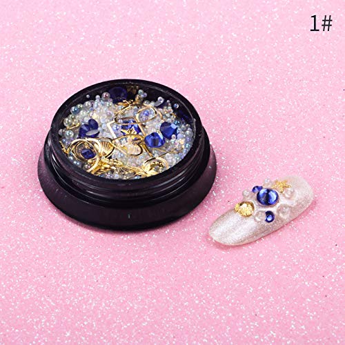 Nail Art Rhinestones Set Mixed With Metal Studs Sparkle Pearls Crystals Beads Decor Fake Tips 6 Wheels