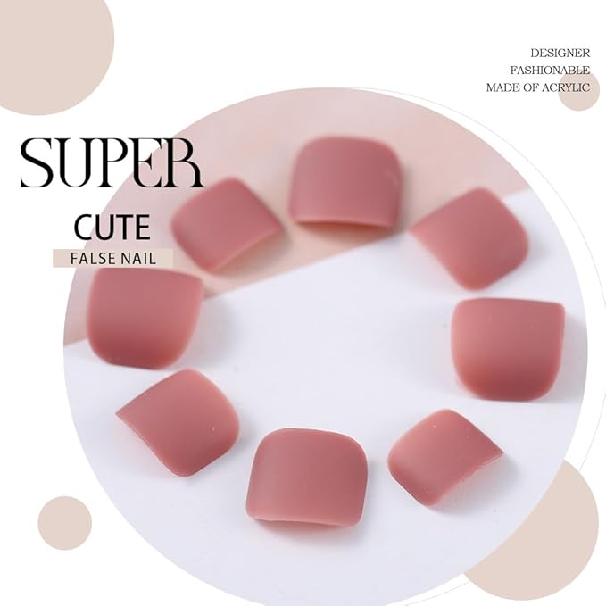 Solid Square Fake Toenails Matte Press on Toe Nails Short Acrylic False Toes Nails Artificial Beach Full Cover Toenail for Women 24 Pcs (Dark Nude)