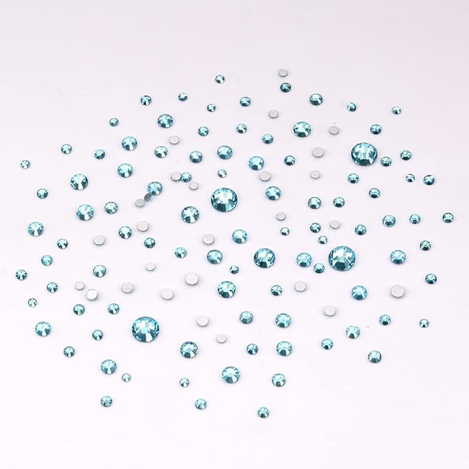 820pcs Flatback Crystals Aquamarine Glass Rhinestones for Nail Art Decoration DIY Crafts Non-hot Fix Mix Size Round Gem Beads Bulk Set Pack