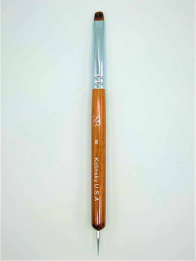 Premium Kolinsky French Brush (Size 8 with Dotting Tool, Wood Handle)