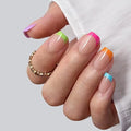 French Tip Press on Nails Short Square Fake Nails Colorful Nail Tips Glossy Cute Acrylic False Nails Reusable Artificial Nail Full Cover Stick on Nails for Women Manicure 24 Pcs