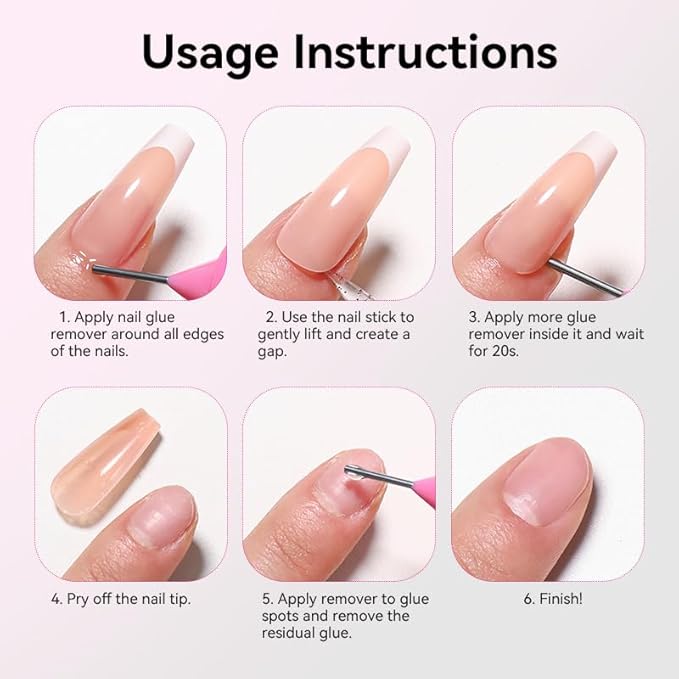 BORN PRETTY 30ML Pinpoint Nail Glue Remover for Press on,Gentle Remover for Nails Tips & Gel x Nails,Multi-Functional Fake Nail Remover Glue Off for DIY Home Salon,Quick Adhesive Debonder