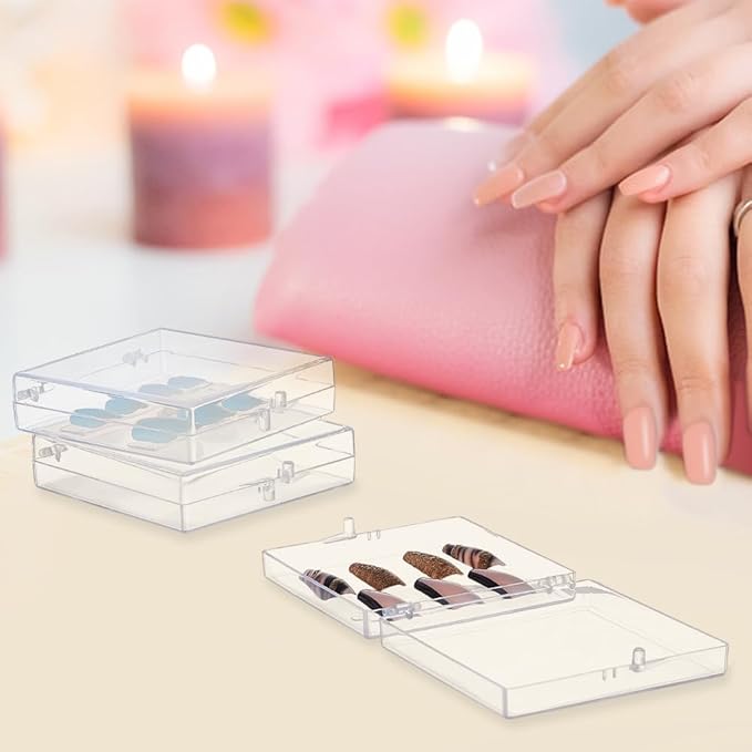 stallry 20pcs Press On Nail Storage Boxes Acrylic Nail Storage Box with 60pcs Double Sided Adhesive Nail Tape for Nail Art Practice Salon Manicure Craft