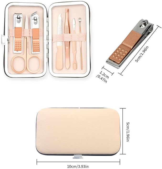 Easter Basket Stuffers Nail Clippers Manicure Set Nail Tools Pedicure Supplies Fingernail Toenail Clippers 8 in 1 Pednicure Tools Rose Gold with Leather Travel Case