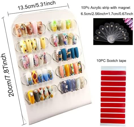 GISELA D 1Pc Iron Nail Art Display Stand Board With 10 Magnetic Acrylic Strips Practice Photo Props Nail Showing Stand (white)