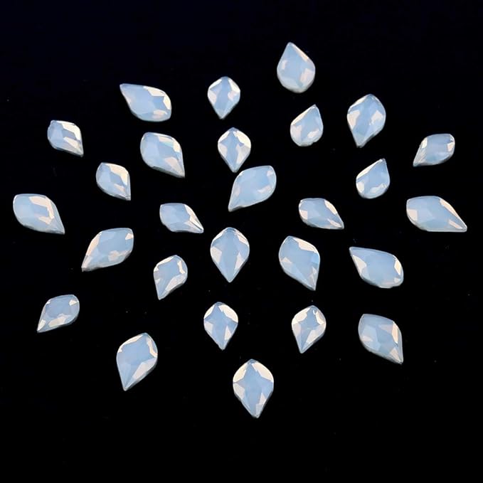 50pcs White Opal Nail Crystals 2 Size Flame Shape Rhinestones Design 480pcs Round Flatback Stones ss3 to ss20 Mix for Nail Art Decoration