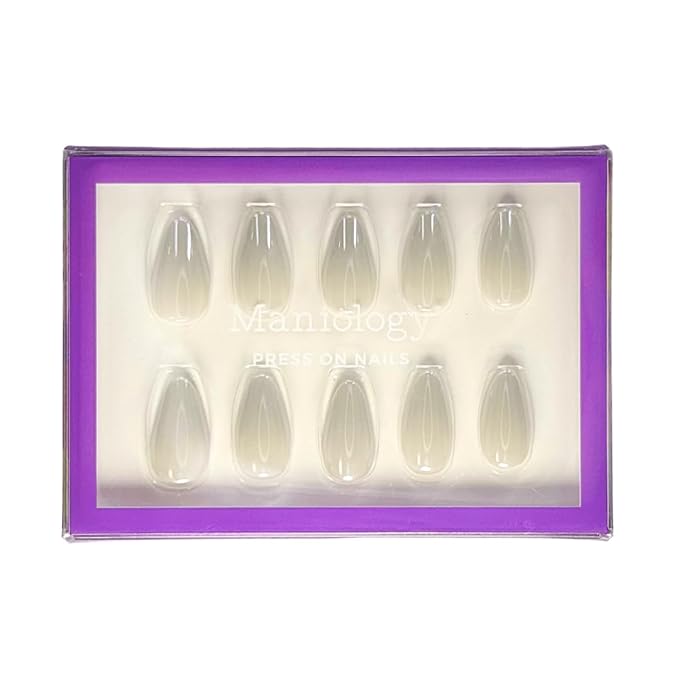 Maniology Press-On Nails Icebeam | Short Almond Shape Nail Tips – White Chrome Magnetic Base Finish Manicure Designs, Reusable, Durable & Easy Application, 30-Piece 15 Sizes False Nails Kit