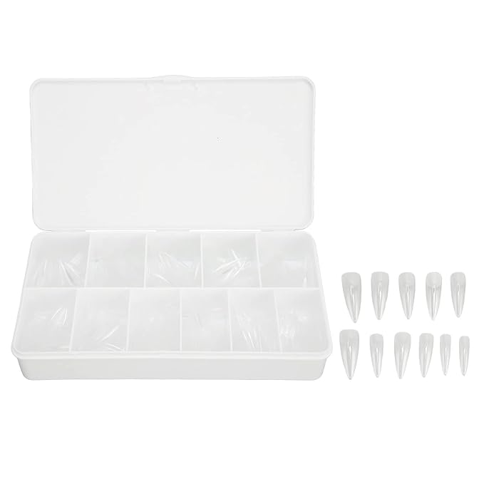 550 Tablets Long Clear Nails Ultra Thin Clear Stiletto Fake Nails Set, Long, Full Cover, Almond Shaped with Rhinestones Designs for Wedding, Dating, Party Acrylic Nail Tips Kit
