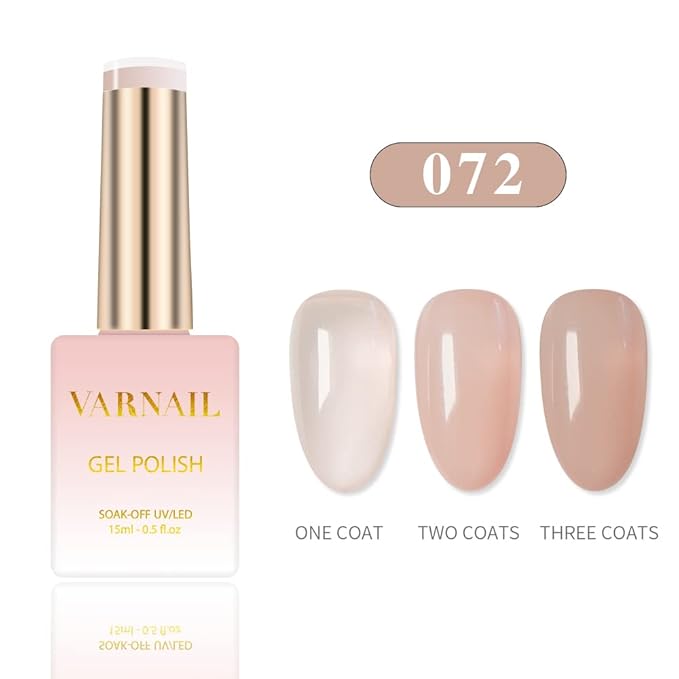 VARNAIL Moisturized Skin Jelly Nail Polish Kit 6 Colors 15 ml, Translucent Nude Neutral Color Sheer Gel Polish, Salon Quality Soak off UV Light Nail Polish