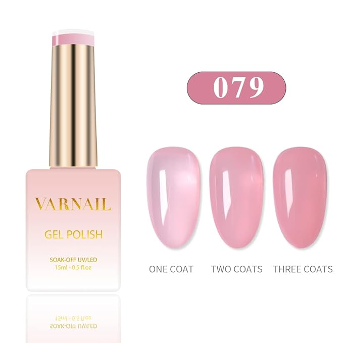 VARNAIL Iced Peach Jelly Gel Nail Polish Kit 6 Colors 15 ml, Translucent Nude Pink Sheer Gel Polish, Salon Quality Soak off UV Light Gel Nail Polish