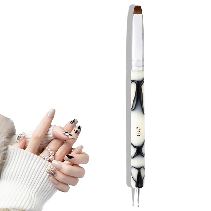 French Manicure Brush - 2 Way Nail Art Brush with Dotting Tool for Cuticle Clean Up & Nail Art Design - Professional Salon Quality, White, 10#