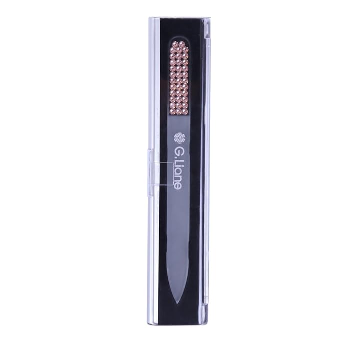 Glass Nail File with Austria Crystals Professional Crystal Fingernail Files in Aluminum Case Perfect Manicure Set for Women Men Kids Nail Care Gift Set (Pink Crystals)