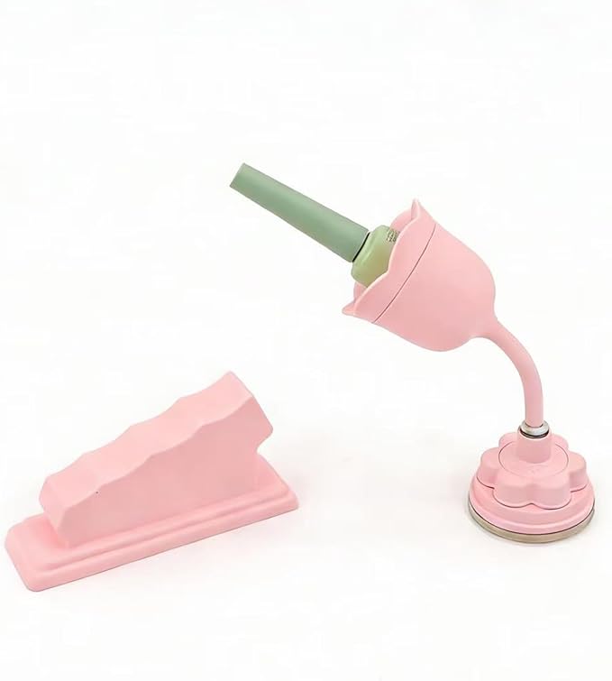 Nail Polish Bottle Holder with Silicone Hand Rest, Tilted and Anti-Spill Nail Polish Holder Stand, Strong Suction cup, 360°Rotation Rose-like Nail Stand, Nail Art Tools (Pink Stand and Hand Rest)