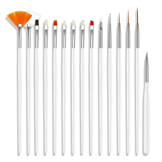 Nail Art Brushes Set, 20pcs Nail Design Painting Brushes, Professional Nail Art Design Brushes, Nail Fine Liner Brushes, White