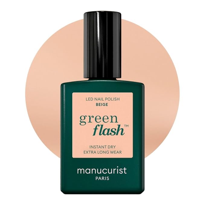 Manucurist Green Flash LED Beige - Beige Nude Gel Nail Polish - Vegan, 12-Free, Plant-Based - Strengthens and Protects the Nail - Nude Gel Polish - Made in France - 0.5 fl oz
