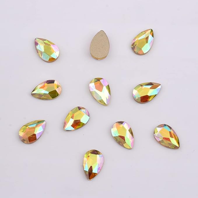 100pcs 3 Size Flat Back Glass 3D Nail Crystal Diamond Glitter Sunshine Gold Big Small Shapes Rhinestone Gems Charms Nail Art Set Supply
