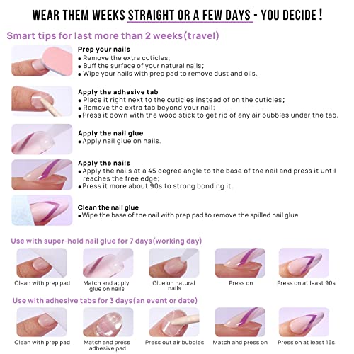 BTArtbox French Tip Press On Nails, Almond, Supremely Fit, Natural, Reusable Short Glue/Stick On Nails for Women Gift in 16 Sizes, Black French, 32 Fake Nails Kit