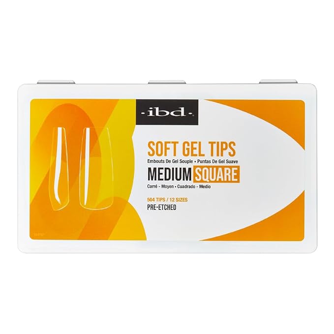 IBD Clear Soft Gel Nail Tips - Pre-Etched Medium Square Nail Tips for Strong Adhesion Acrylic Gel Extensions, Easy Press On DIY Nail Art, 504 Pcs, 12 Sizes