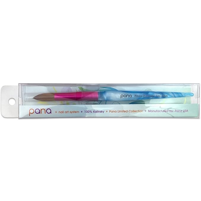 PANA Pure Kolinsky Hair Acrylic Nail Brush - Round Shape Pink Ferrule with White Swirl Blue Handle (Size 16)