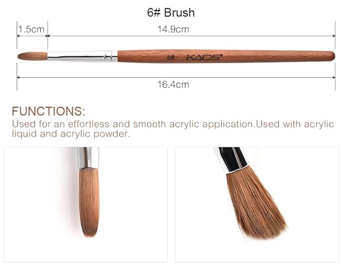 Nail Brush Kolinsky Sable Acrylic Nail Art Brush Professional Red Wooden Nail Brush (6#)