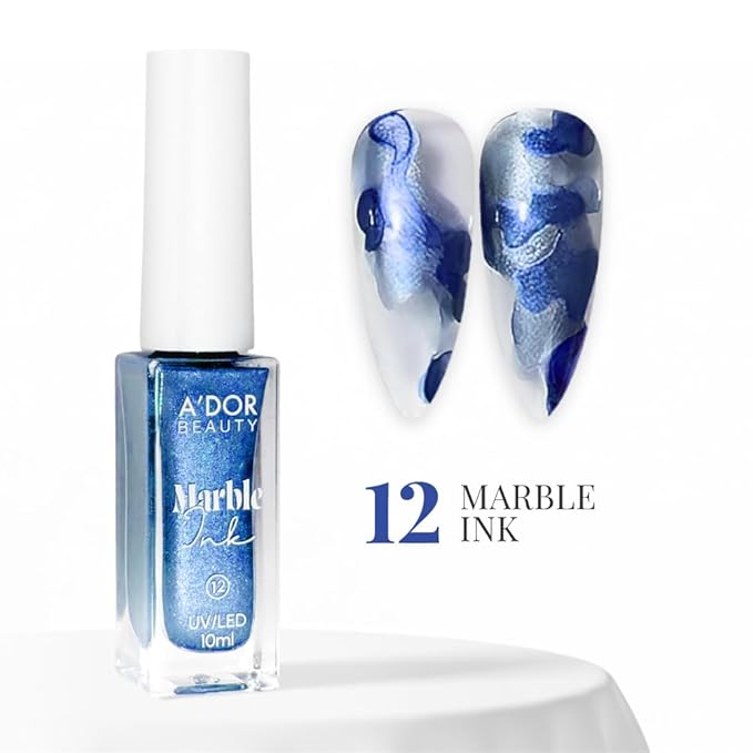 A'DOR BEAUTY Marble Ink for Nails Set - 12 Watercolors & 5 Metallic Shades, Blooming Gel Magic Nail Polish, Nail Art Supplies for Marbling, Veining & Abstract Nail Design - Marble-12