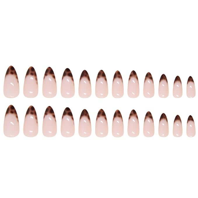 Hkanlre Leopard Print Press on Nails Nude Medium Fake French Nails Tips Full Cover Almond False Nails for Women 24PCS