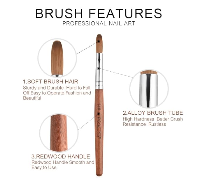 KADS Nail Acrylic Brush Kolinsky Nail Extension Brush Oval Crimped Shaped Sturdy Wooden Handle Acrylic Powder Nail Art Brush Professional Manicure Pedicure (14#)