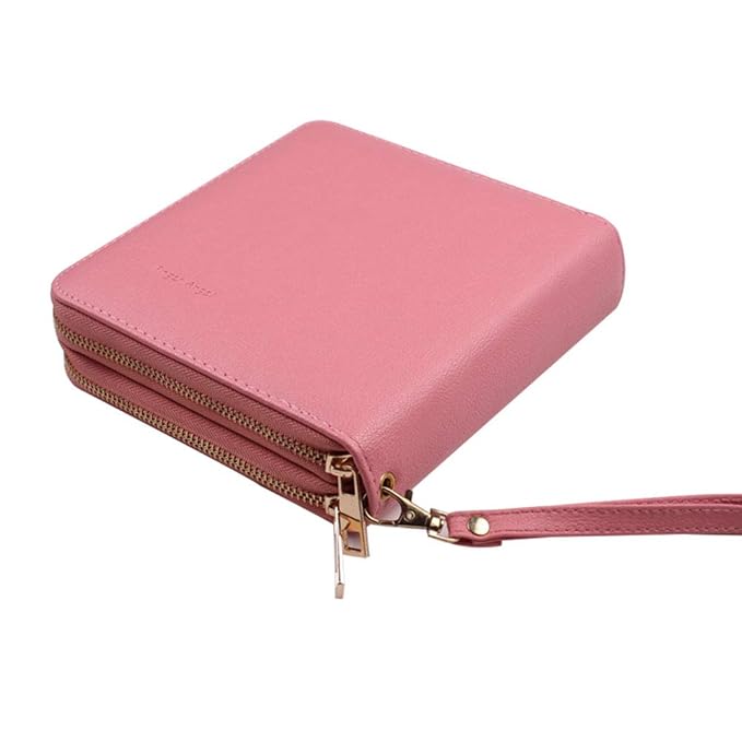 Finger Angel Nail Art Stamping Plate Organizer - Double Zipper Cases with 192 Slots - Pink Color Nail Template Collection